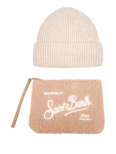 Mc2 Saint Barth Ribbed Embroidery Beanie Pouch (set Of Two) In Neutral