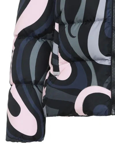 Pucci Hooded Padded Nylon Jacket With Elastic Cuffs In Multi