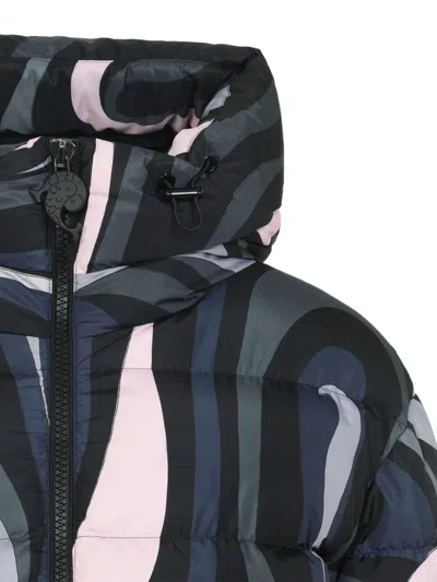 Pucci Hooded Padded Nylon Jacket With Elastic Cuffs In Multi