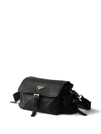 Prada Explore Medium Re-nylon Bag With Flap In Black