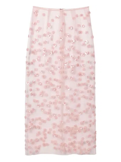 Cecilie Bahnsen Gus Embellished Tulle Midi Skirt In Pink