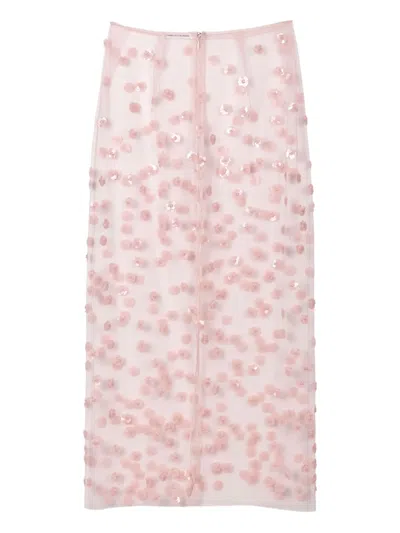 Cecilie Bahnsen Gus Embellished Tulle Midi Skirt In Pink