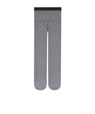 Gucci Black Nylon Tights With Gg Print Women In Brown