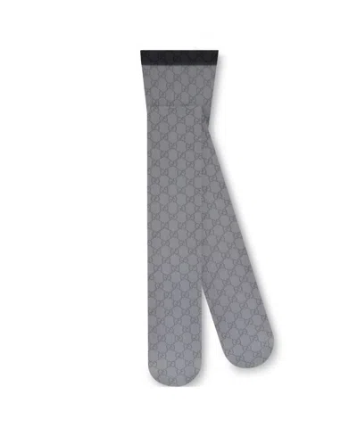 Gucci Black Nylon Tights With Gg Print Women In Brown