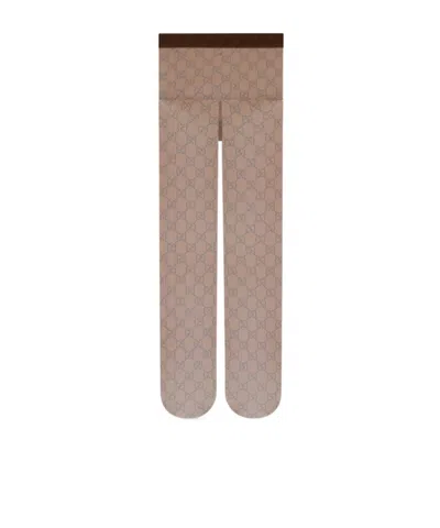 Gucci Brown Nylon Tights With Gg Print Women In Brown