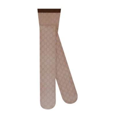 Gucci Brown Nylon Tights With Gg Print Women In Brown