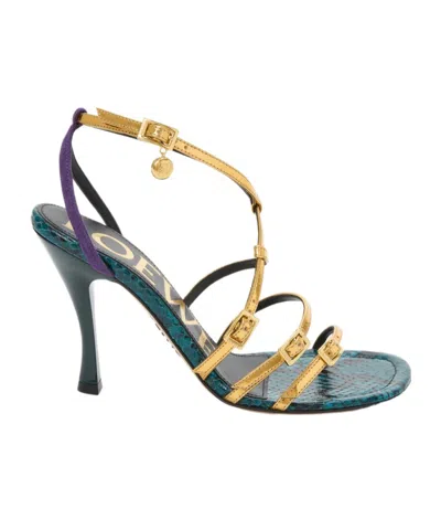 Loewe New Comic Mirrored And Snake-effect Leather Sandals In Blue