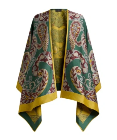 Etro Wool-blend Cape With Paisley Motif In Multi