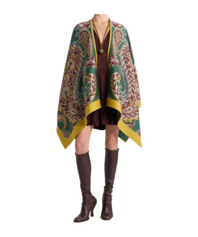 Etro Wool-blend Cape With Paisley Motif In Multi