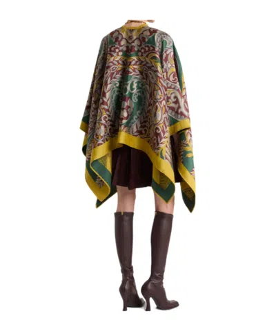 Etro Wool-blend Cape With Paisley Motif In Multi