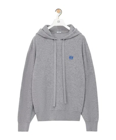 Loewe Drawstring Hoodie With Ribbed Cuffs And Hem In Gray
