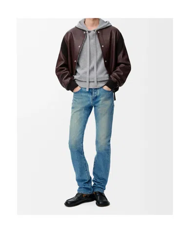 Loewe Drawstring Hoodie With Ribbed Cuffs And Hem In Gray