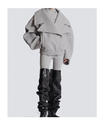 Balmain Oversized Wool Caban Featuring Pockets In Gray