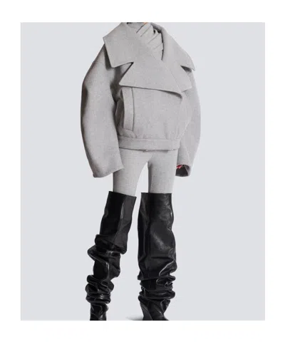 Balmain Oversized Wool Caban Featuring Pockets In Gray