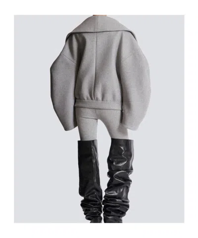 Balmain Oversized Wool Caban Featuring Pockets In Gray