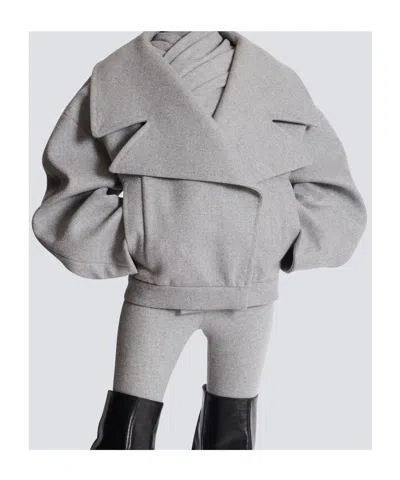 Balmain Oversized Wool Caban Featuring Pockets In Gray