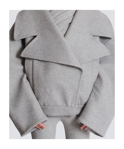 Balmain Oversized Wool Caban Featuring Pockets In Gray