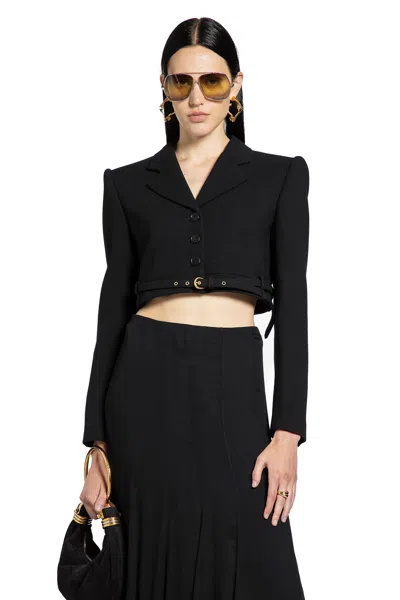 Chloé Cropped Spencer Jacket In Wool Crêpe Black Size 8 100% Virgin Wool, Horn Bubalus Bubalis, Farmed, Co In Black