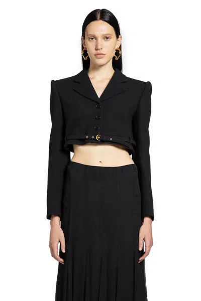 Chloé Cropped Spencer Jacket In Wool Crêpe Black Size 8 100% Virgin Wool, Horn Bubalus Bubalis, Farmed, Co In Black