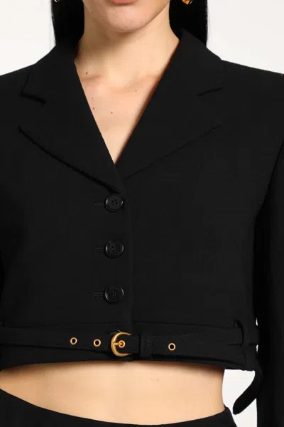 Chloé Cropped Spencer Jacket In Wool Crêpe Black Size 8 100% Virgin Wool, Horn Bubalus Bubalis, Farmed, Co In Black