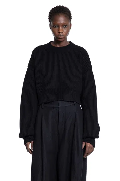 Uma Wang Cropped Ribbed Knit Sweater In Black