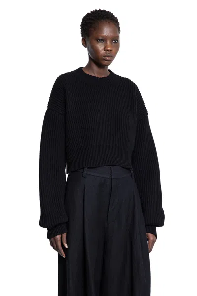 Uma Wang Cropped Ribbed Knit Sweater In Black