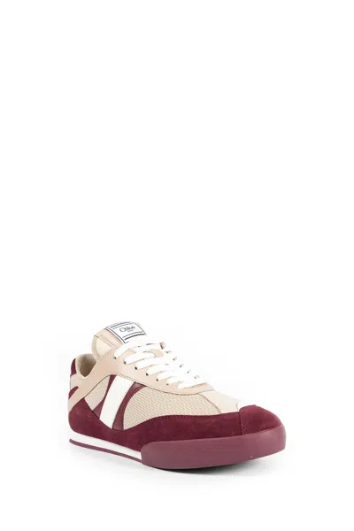 Chloé Kick Mixed Leather Retro Low-top Sneakers In Burgundy
