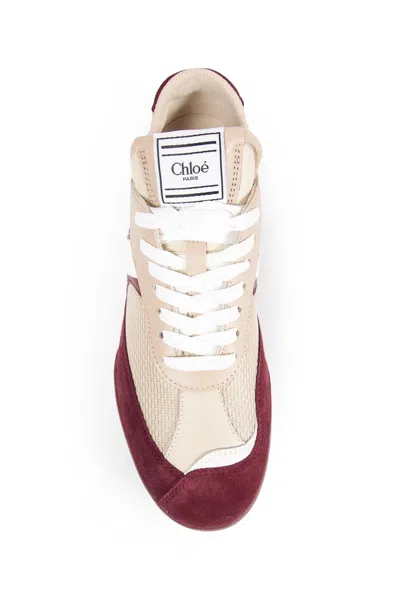Chloé Kick Mixed Leather Retro Low-top Sneakers In Burgundy