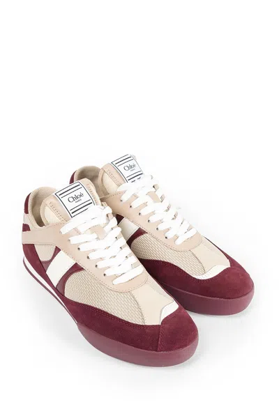 Chloé Kick Mixed Leather Retro Low-top Sneakers In Burgundy