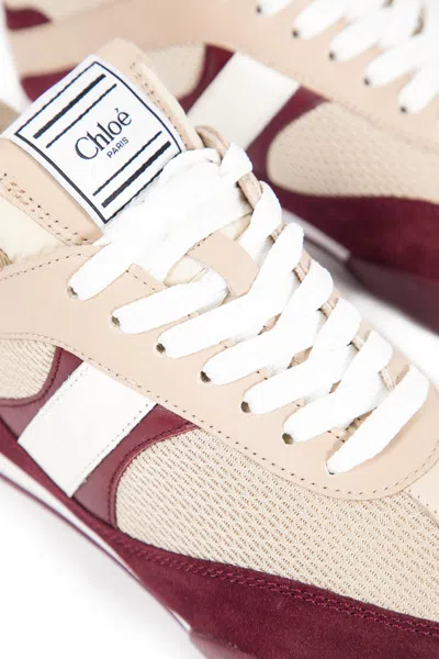 Chloé Kick Mixed Leather Retro Low-top Sneakers In Burgundy