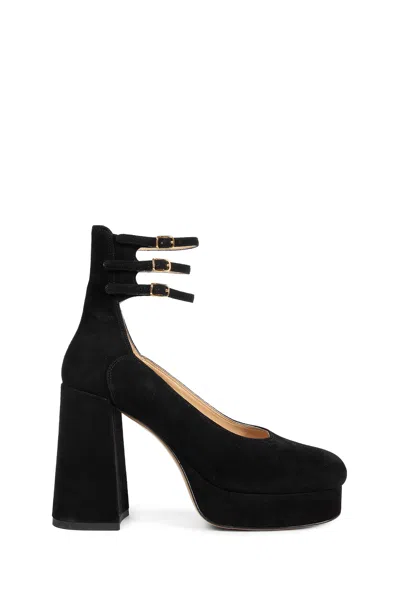 Chloé Loti Suede Platform Block-heel Pumps In Black