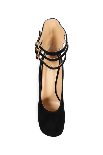 Chloé Loti Suede Platform Block-heel Pumps In Black