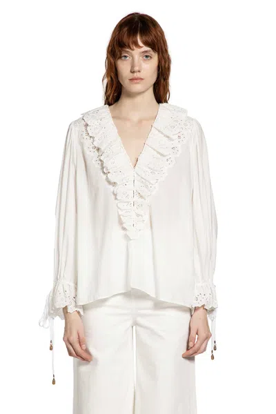 Chloé Puff Sleeve V-neck Top In Cotton Voile In White