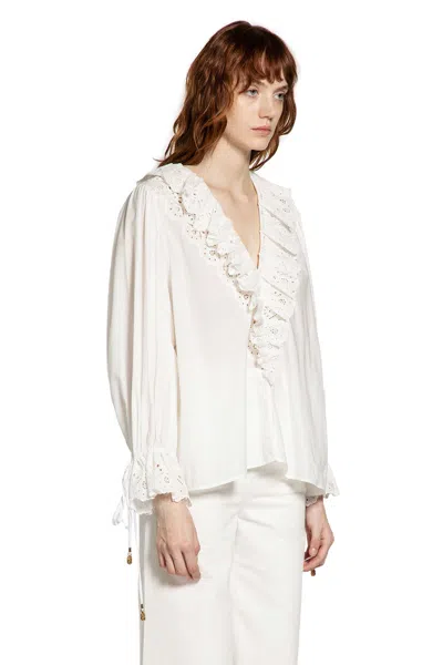 Chloé Puff Sleeve V-neck Top In Cotton Voile In White