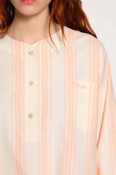 Chloé Long Sleeve Crop Top In Cotton In Multi