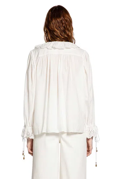 Chloé Puff Sleeve V-neck Top In Cotton Voile In White