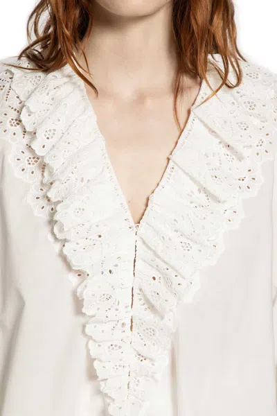 Chloé Puff Sleeve V-neck Top In Cotton Voile In White