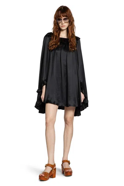 Chloé Pleated Mini Dress In Silk Satin In Black
