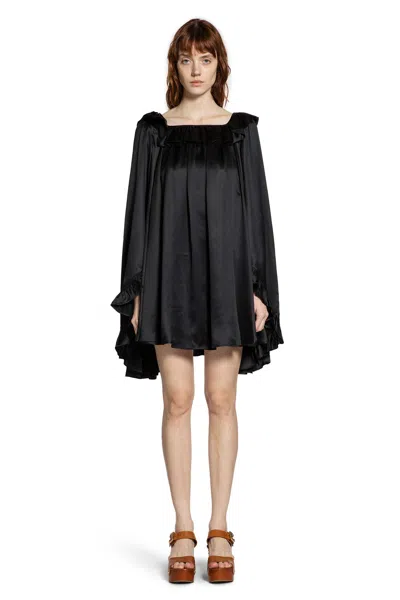 Chloé Pleated Mini Dress In Silk Satin In Black