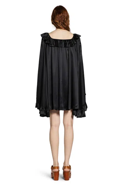 Chloé Pleated Mini Dress In Silk Satin In Black