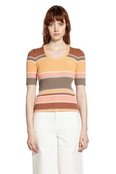 Chloé Embroidered Striped Ribbed Cotton Sweater In Multi
