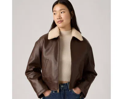 Levi's Faux Leather Bomber Jacket With Sherpa Collar In Brown