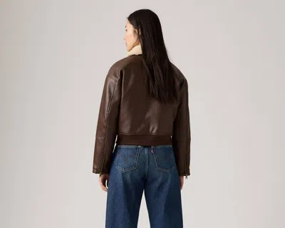 Levi's Faux Leather Bomber Jacket With Sherpa Collar In Brown