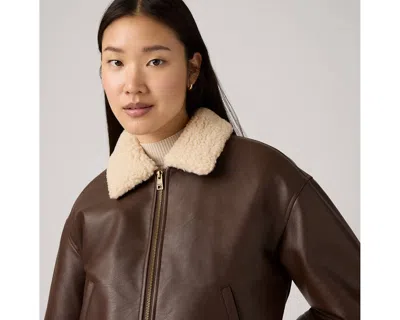 Levi's Faux Leather Bomber Jacket With Sherpa Collar In Brown