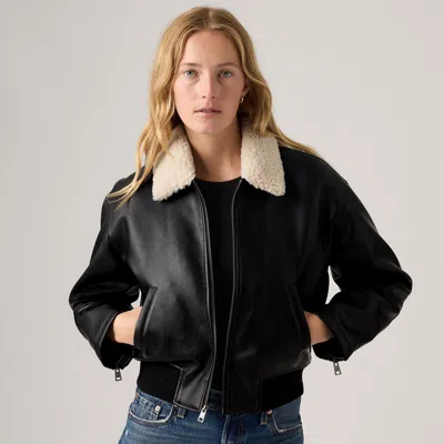 Levi's Faux Leather Bomber Jacket With Sherpa Collar In Black
