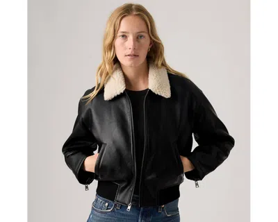 Levi's Faux Leather Bomber Jacket With Sherpa Collar In Black