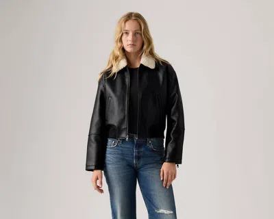 Levi's Faux Leather Bomber Jacket With Sherpa Collar In Black