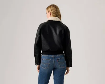 Levi's Faux Leather Bomber Jacket With Sherpa Collar In Black