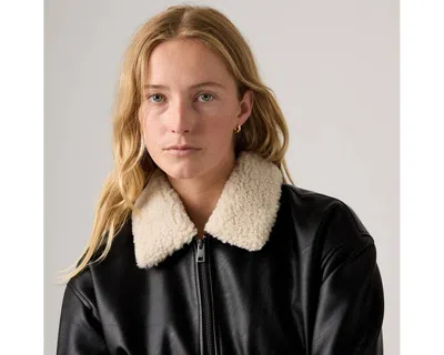 Levi's Faux Leather Bomber Jacket With Sherpa Collar In Black