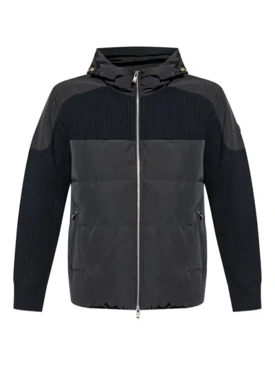 Moose Knuckles Hooded Jacket With Ribbed Texture And Zip Pockets In Black